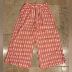Aerie Striped Coral Wide-Leg Linen Pants